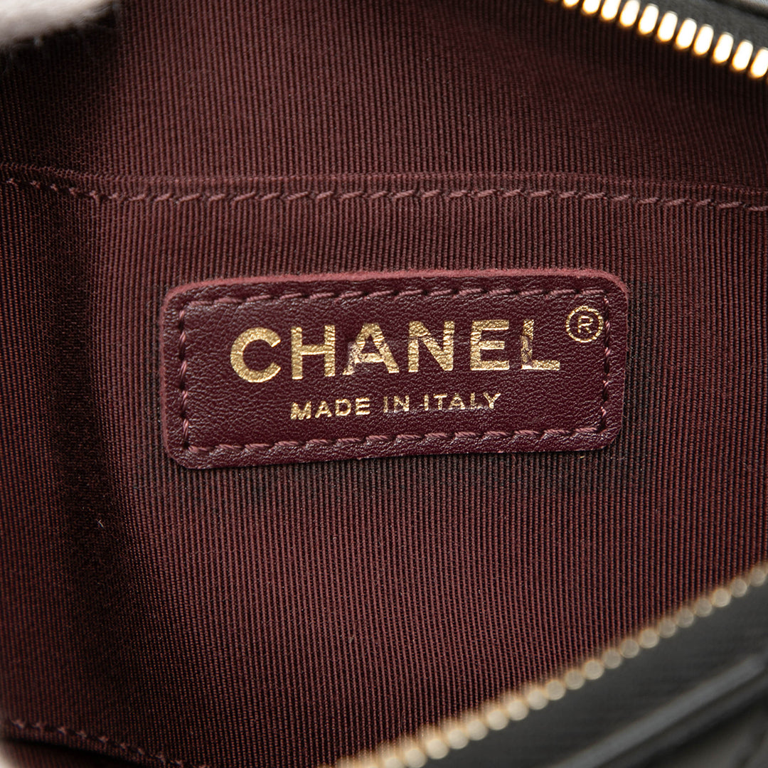 Chanel Surpiqué et Grosgrain Bouton Up Double Zippé Sac caméra Cuir de veau Noir