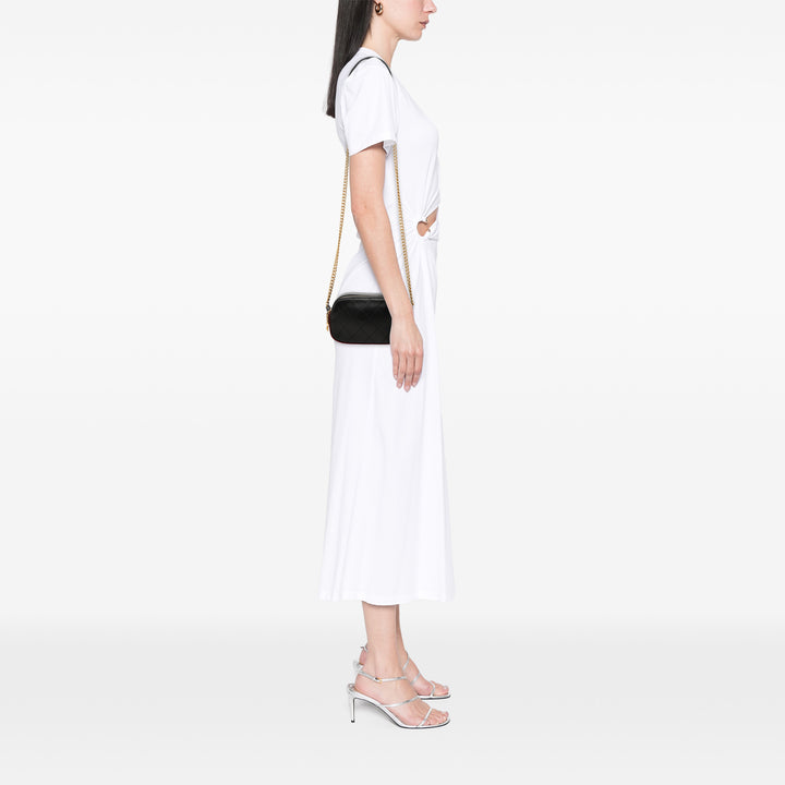 Chanel Surpiqué et Grosgrain Bouton Up Double Zippé Sac caméra Cuir de veau Noir