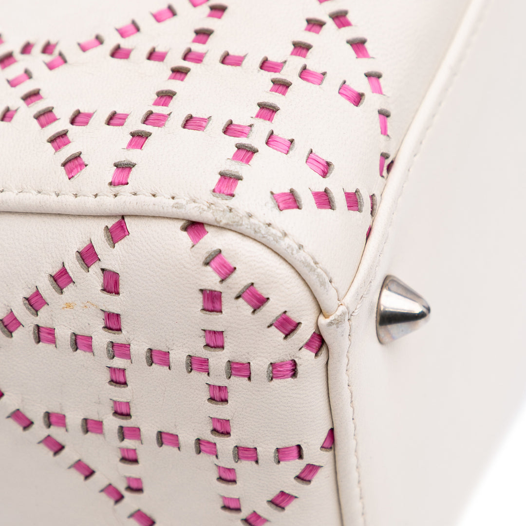 Medium Lambskin Cannage Stitched Lady Dior White - Gaby Paris