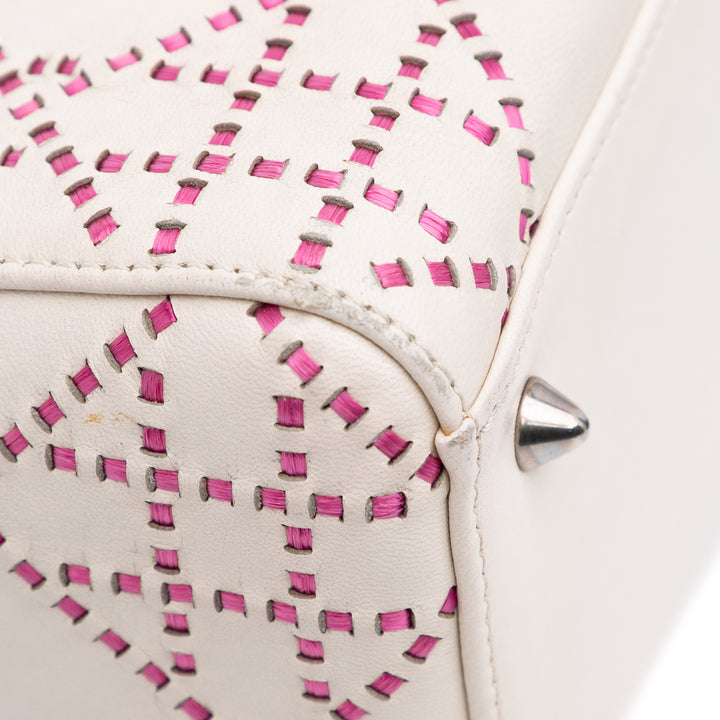 Medium Lambskin Cannage Stitched Lady Dior White - Gaby Paris