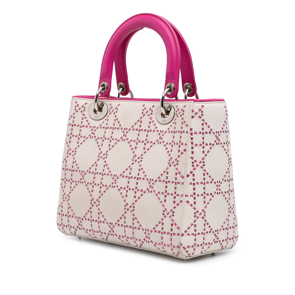 Medium Lambskin Cannage Stitched Lady Dior White - Gaby Paris