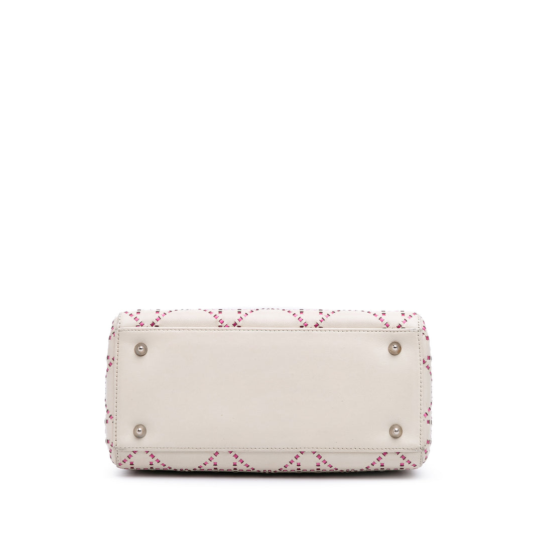 Medium Lambskin Cannage Stitched Lady Dior White - Gaby Paris