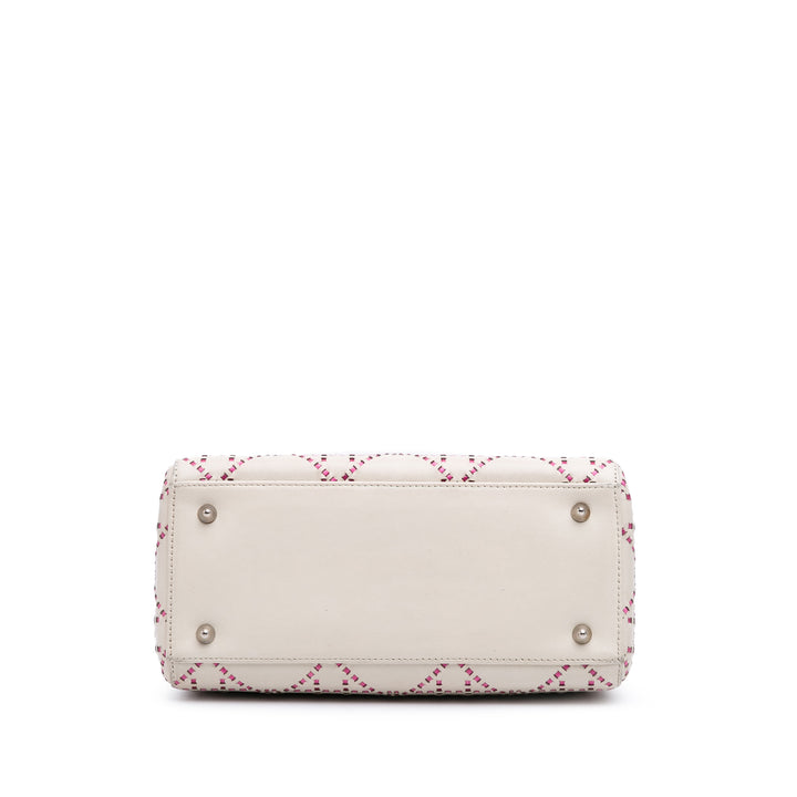 Medium Lambskin Cannage Stitched Lady Dior White - Gaby Paris