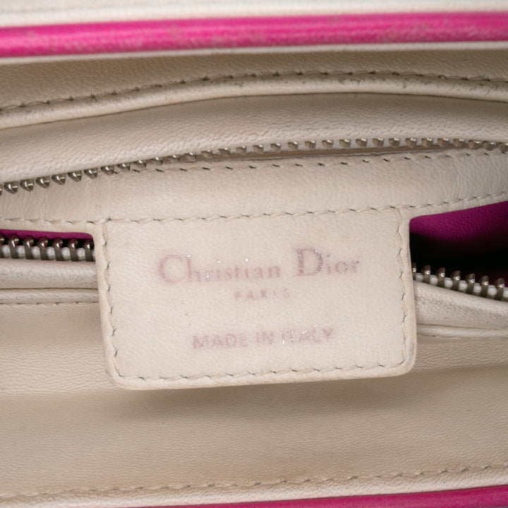 Medium Lambskin Cannage Stitched Lady Dior White - Gaby Paris