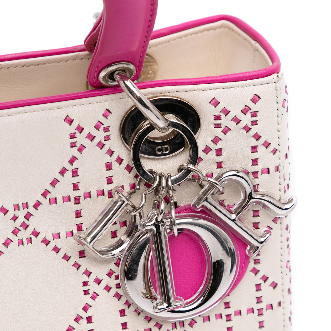 Medium Lambskin Cannage Stitched Lady Dior White - Gaby Paris