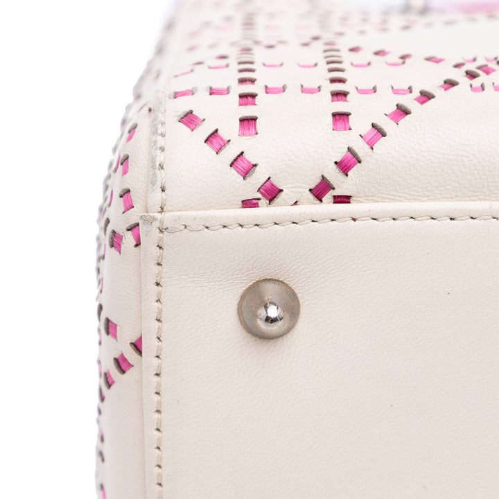 Medium Lambskin Cannage Stitched Lady Dior White - Gaby Paris