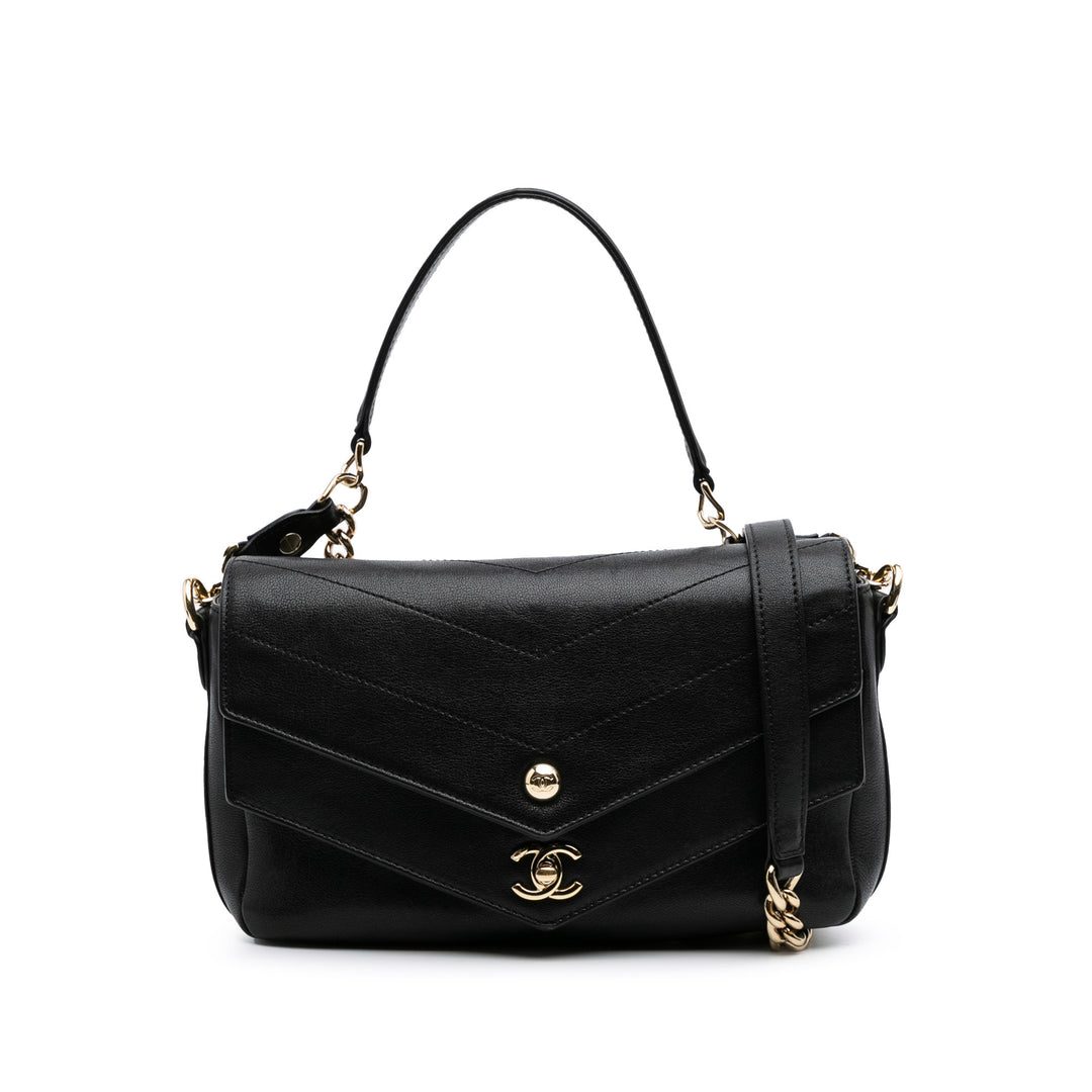 Mini Quilted Sheepskin Double Chevron Flap Black - Gaby Paris