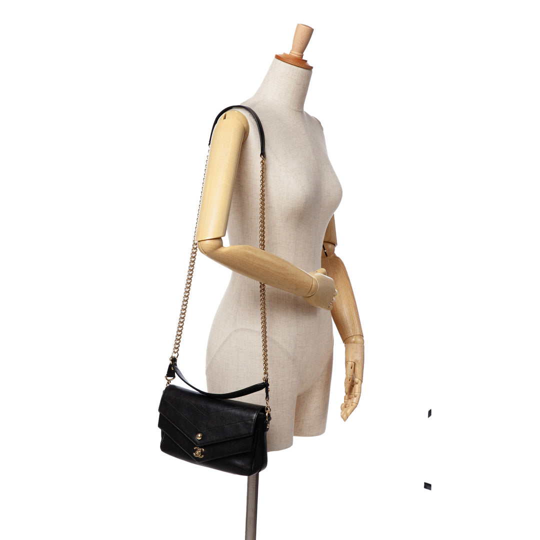 Mini Quilted Sheepskin Double Chevron Flap Black - Gaby Paris