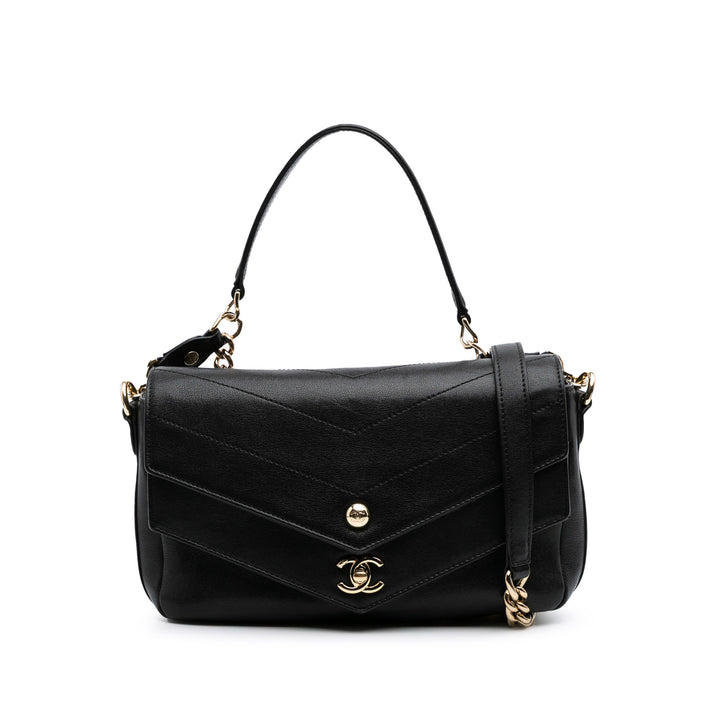 Mini Quilted Sheepskin Double Chevron Flap Black - Gaby Paris