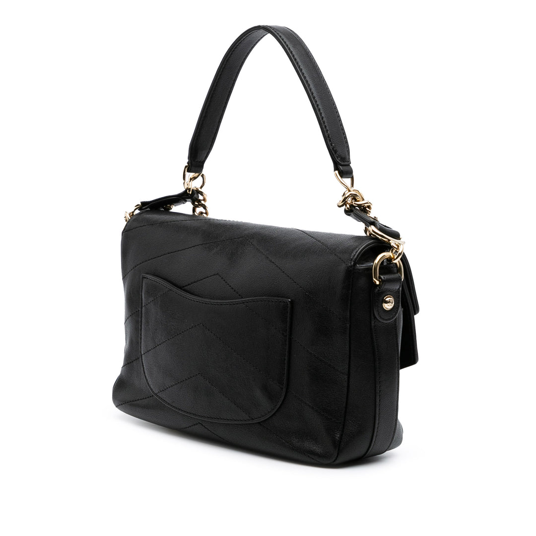 Mini Quilted Sheepskin Double Chevron Flap Black - Gaby Paris