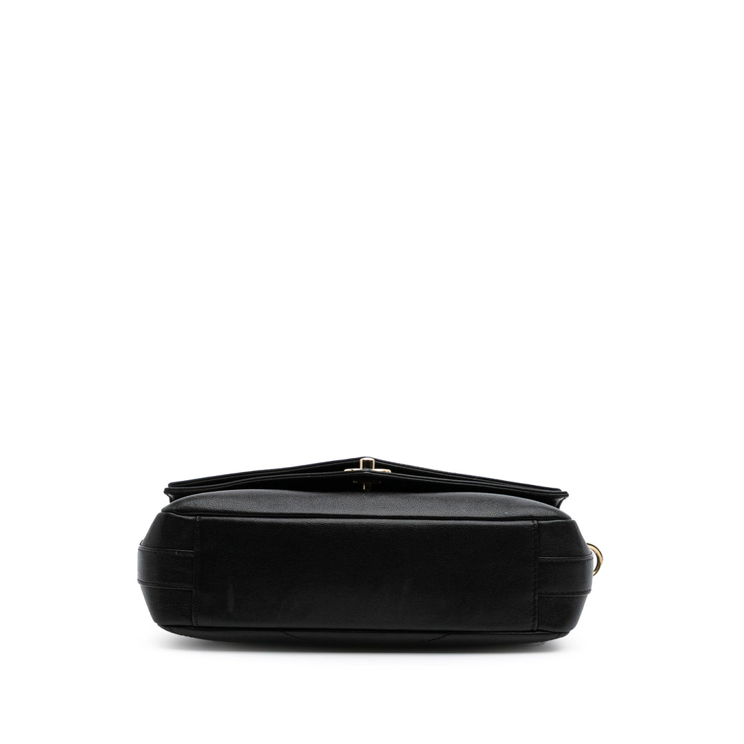Mini Quilted Sheepskin Double Chevron Flap Black - Gaby Paris