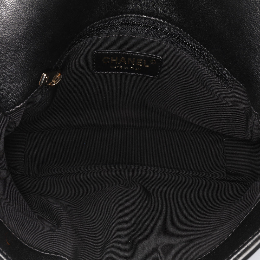 Mini Quilted Sheepskin Double Chevron Flap Black - Gaby Paris