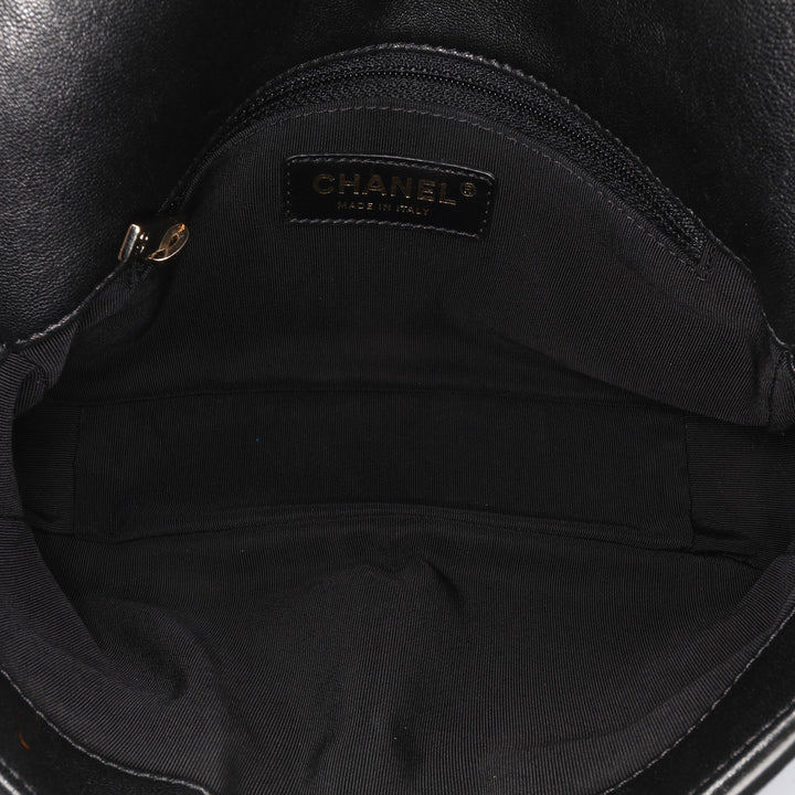 Mini Quilted Sheepskin Double Chevron Flap Black - Gaby Paris