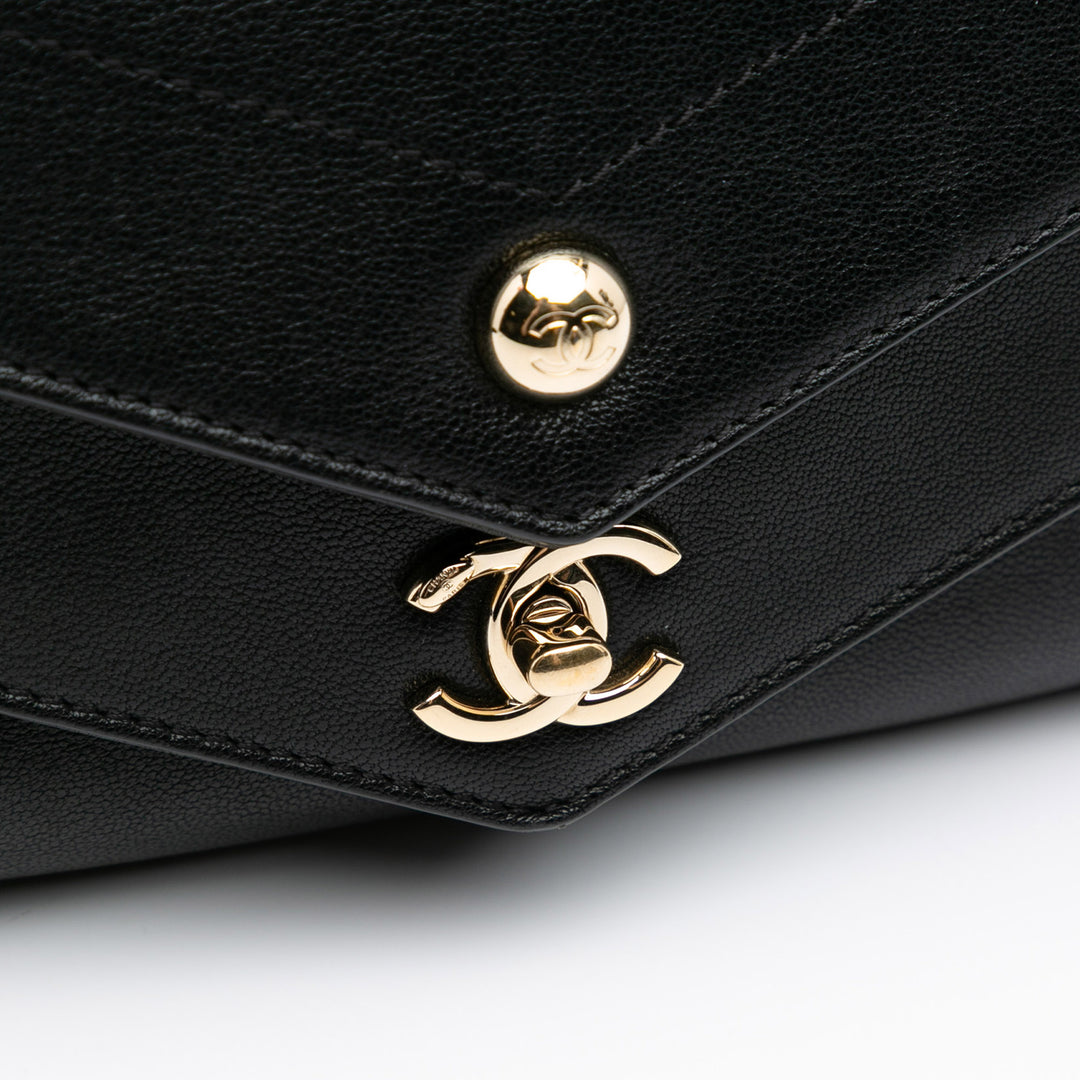 Mini Quilted Sheepskin Double Chevron Flap Black - Gaby Paris
