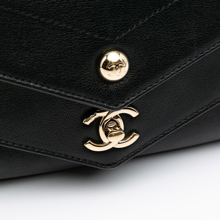 Mini Quilted Sheepskin Double Chevron Flap Black - Gaby Paris
