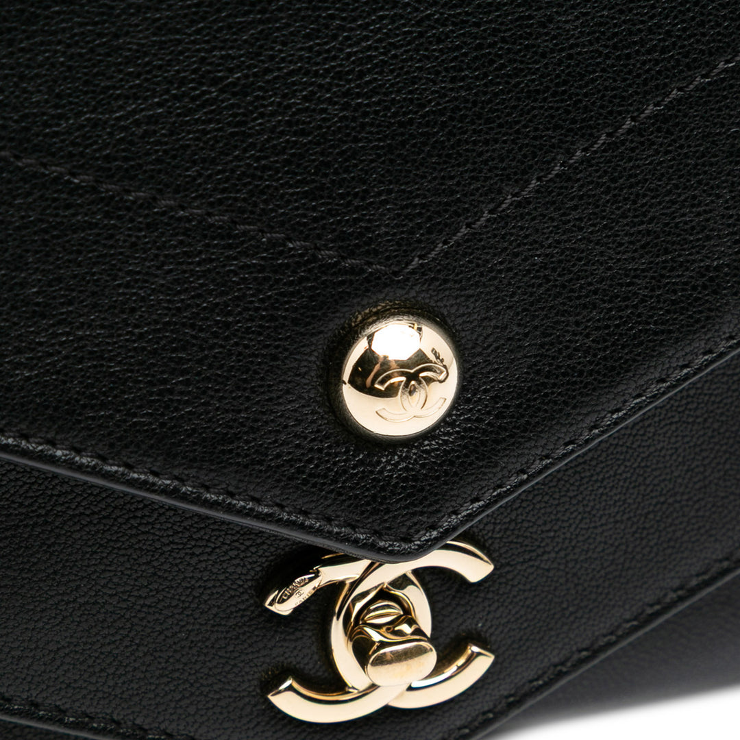 Mini Quilted Sheepskin Double Chevron Flap Black - Gaby Paris