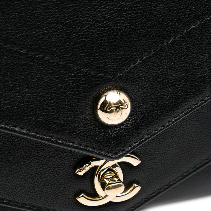 Mini Quilted Sheepskin Double Chevron Flap Black - Gaby Paris