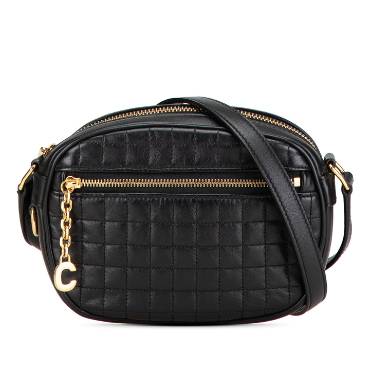 Small Leather C Charm Crossbody Black - Gaby Paris