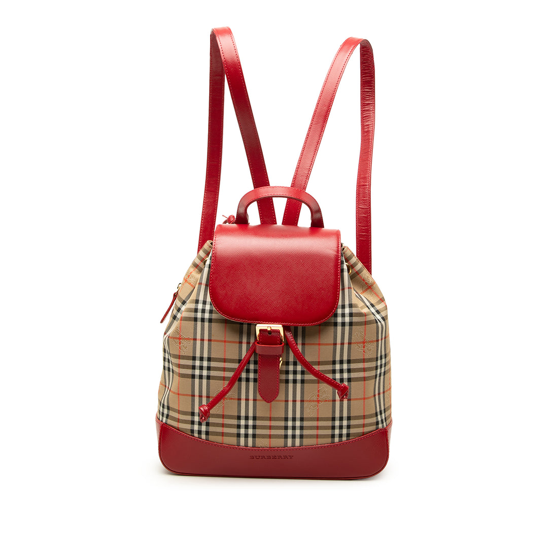 Burberry Sac à dos Haymarket Check Rouge – vue principale – GABY PARIS