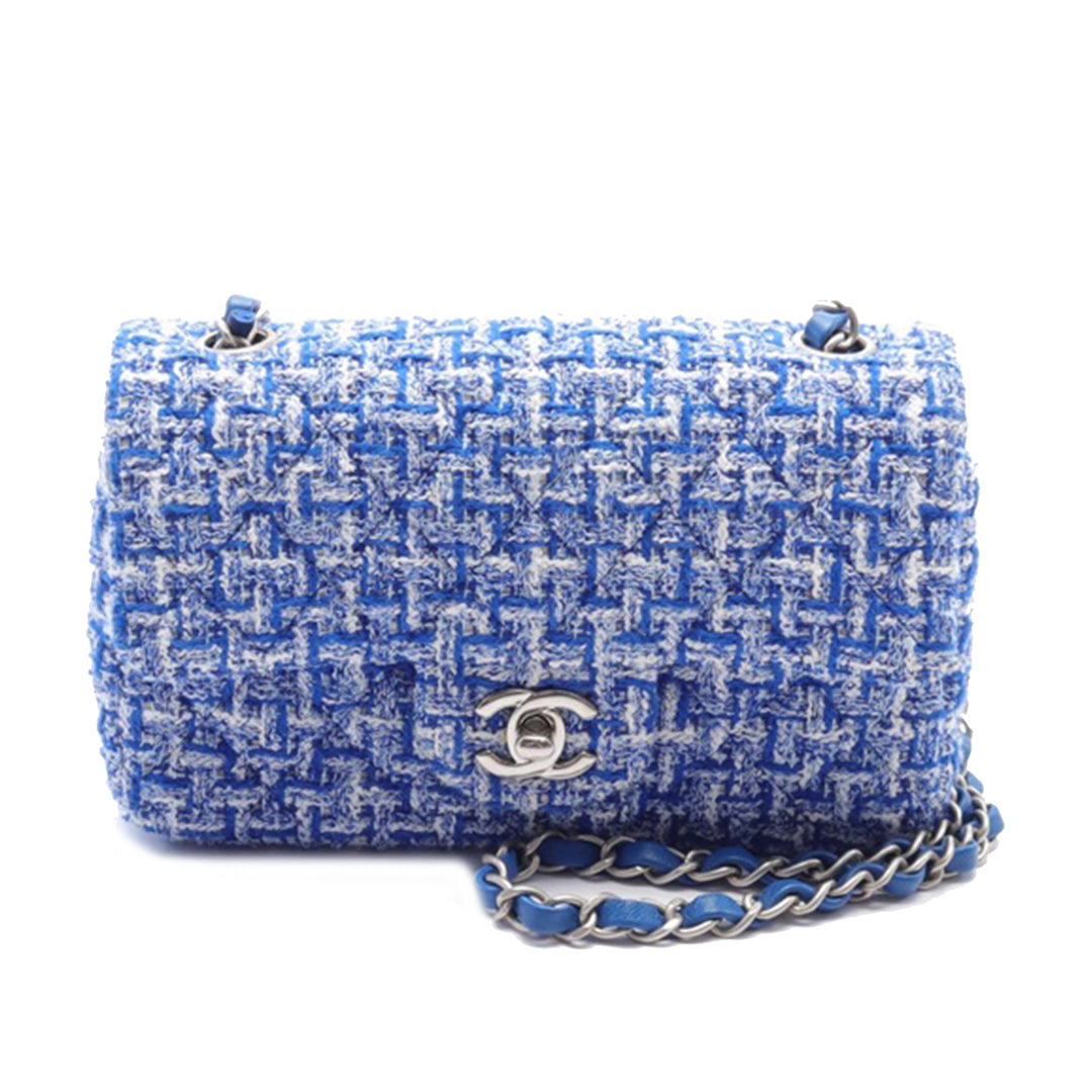 Mini Rectangular Classic Tweed Single Flap Blue - Gaby Paris