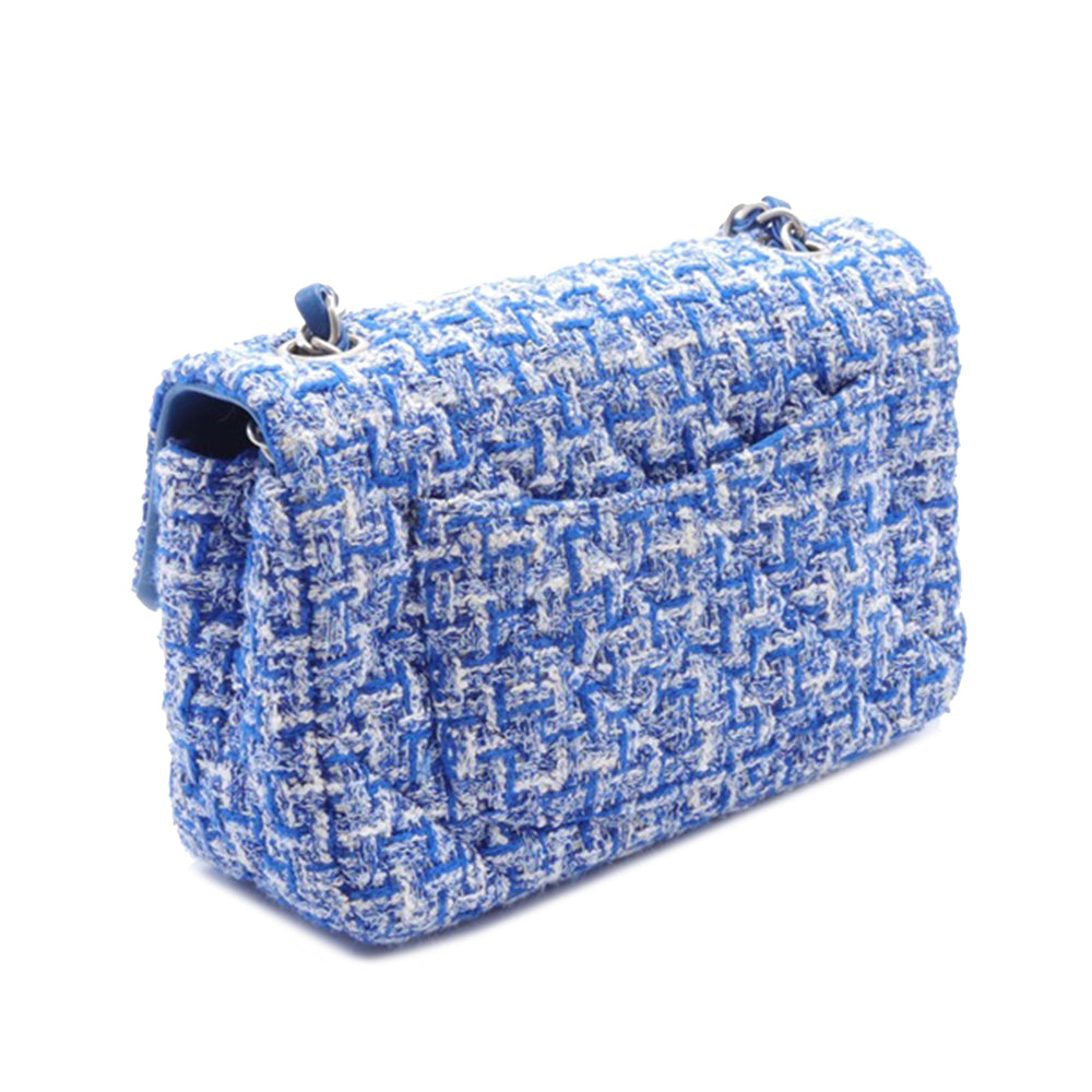 Mini Rectangular Classic Tweed Single Flap Blue - Gaby Paris