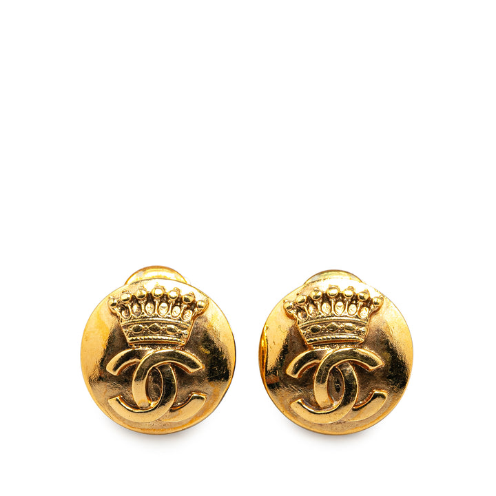 Gold Plated CC Crown Clip On Earrings Gold - Gaby Paris