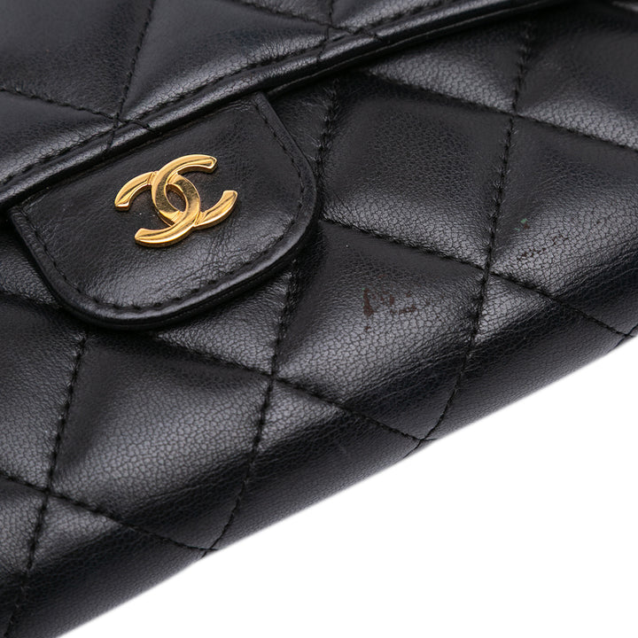 Large CC Quilted Lambskin Flap Wallet Black - Gaby Paris
