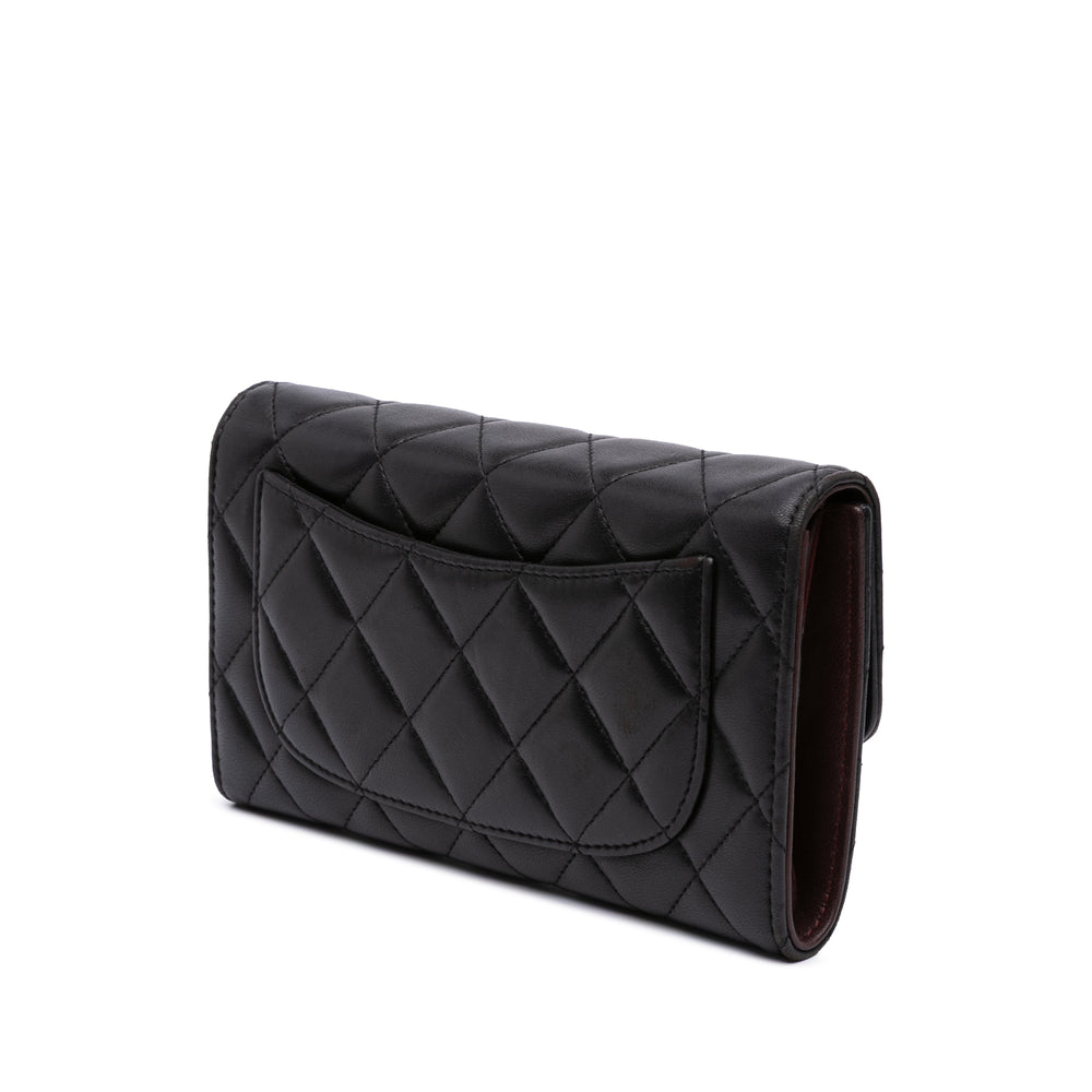 Large CC Quilted Lambskin Flap Wallet Black - Gaby Paris
