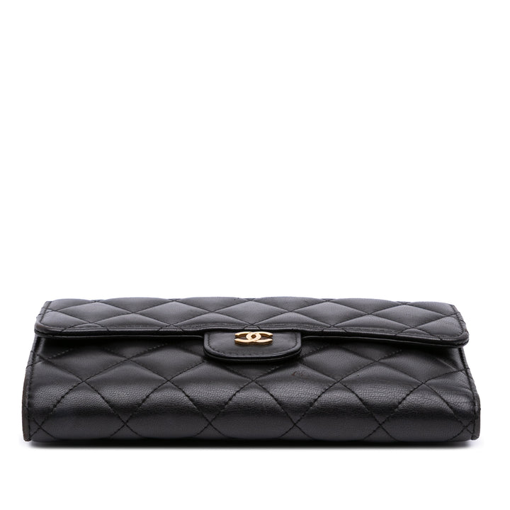 Large CC Quilted Lambskin Flap Wallet Black - Gaby Paris