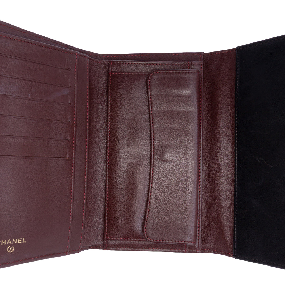 Large CC Quilted Lambskin Flap Wallet Black - Gaby Paris