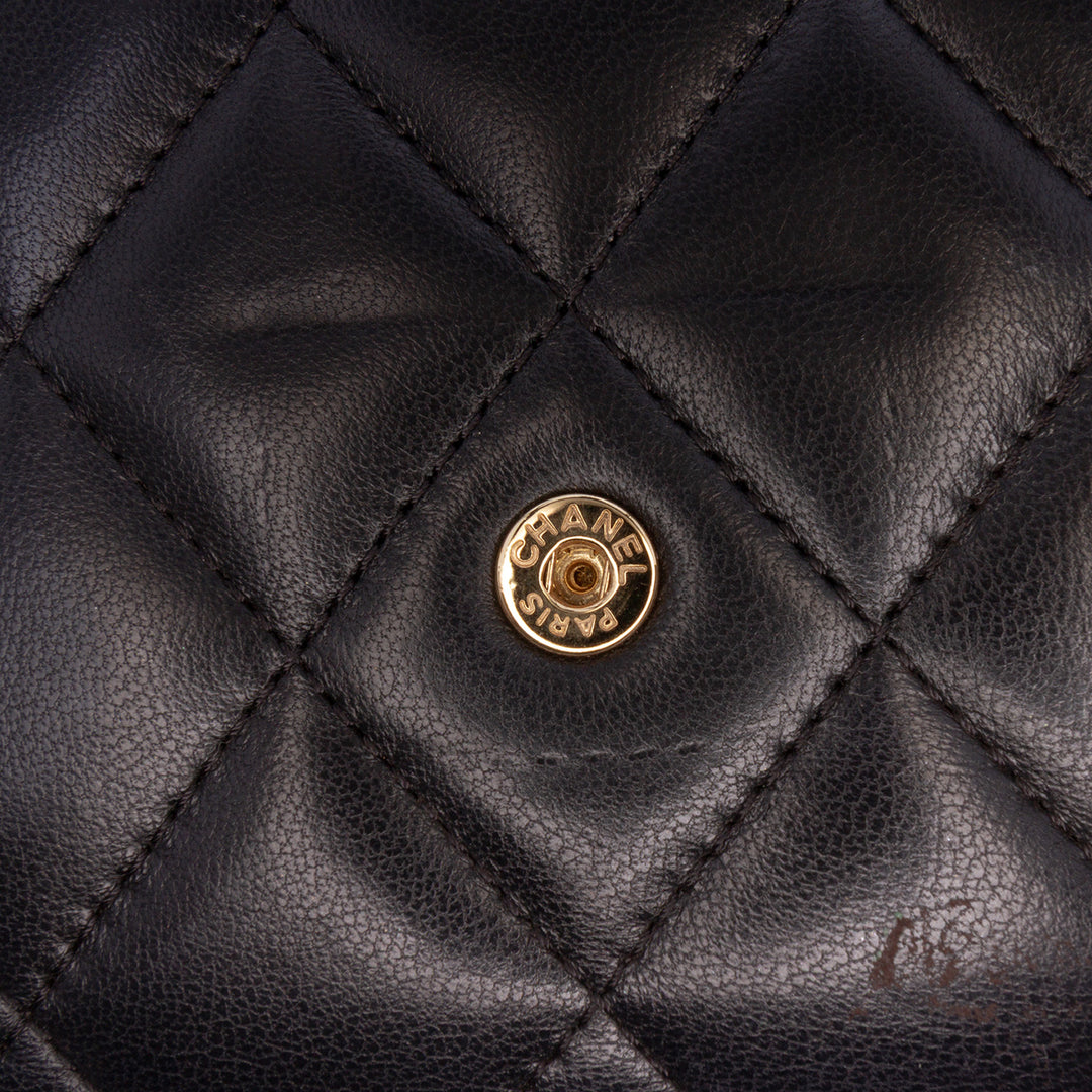 Large CC Quilted Lambskin Flap Wallet Black - Gaby Paris