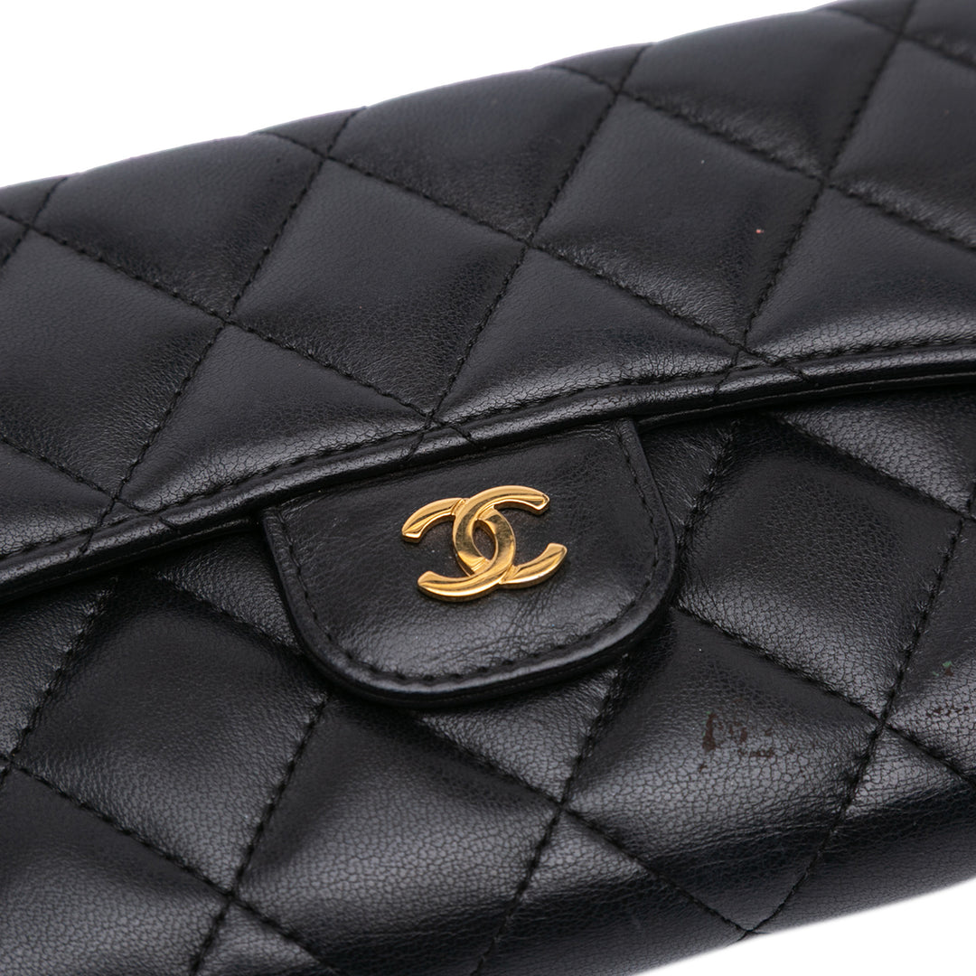 Large CC Quilted Lambskin Flap Wallet Black - Gaby Paris