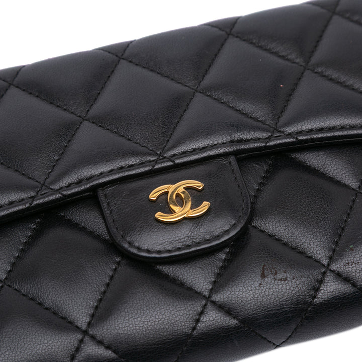 Large CC Quilted Lambskin Flap Wallet Black - Gaby Paris