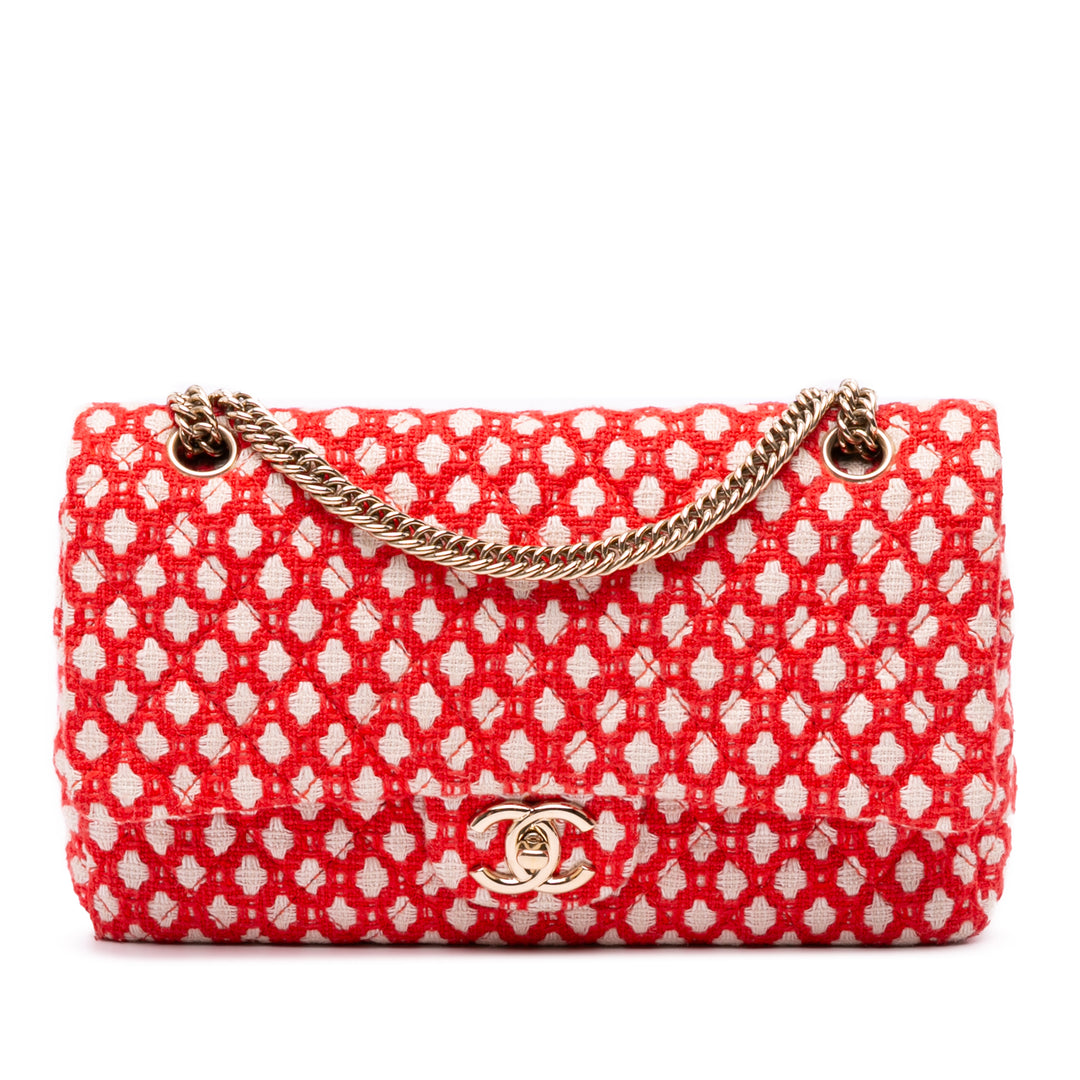 Medium Quilted Tweed Bijoux Chain Double Flap Red - Gaby Paris