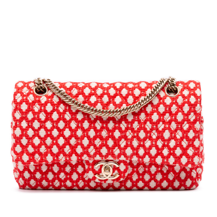 Medium Quilted Tweed Bijoux Chain Double Flap Red - Gaby Paris