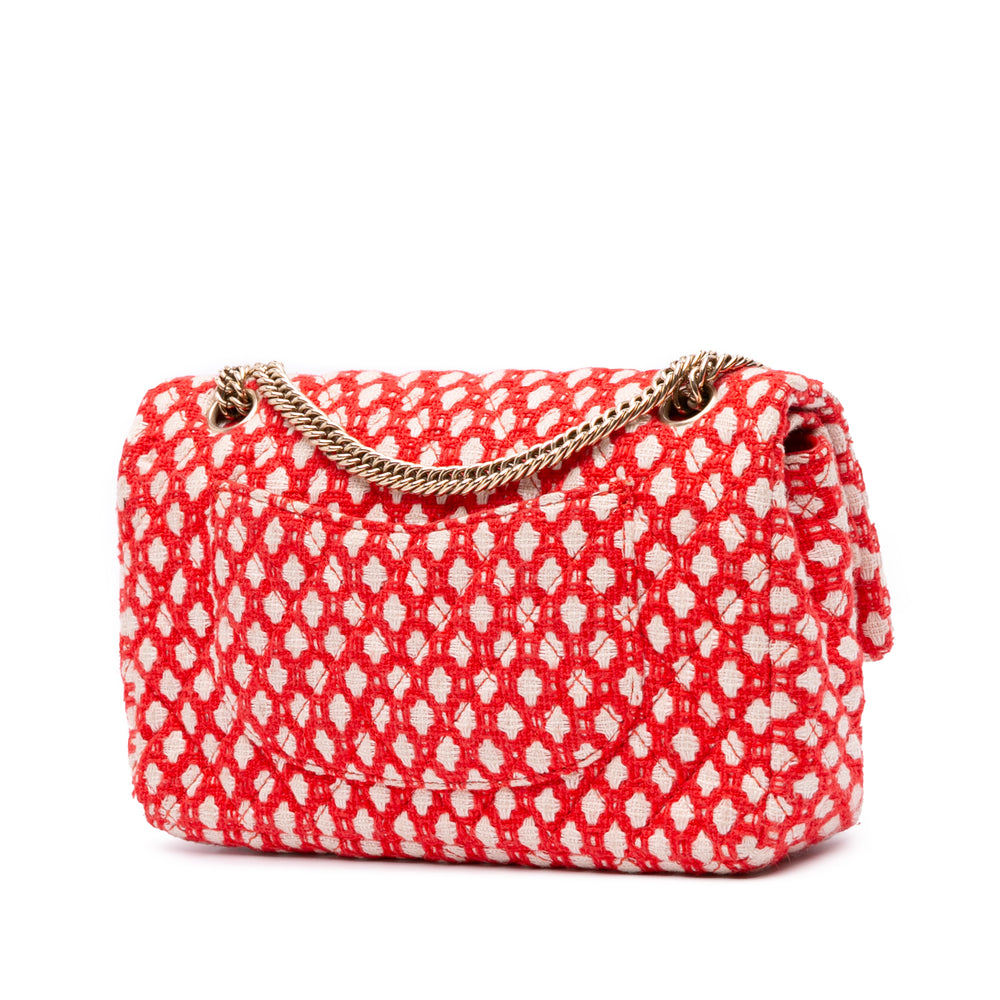 Medium Quilted Tweed Bijoux Chain Double Flap Red - Gaby Paris