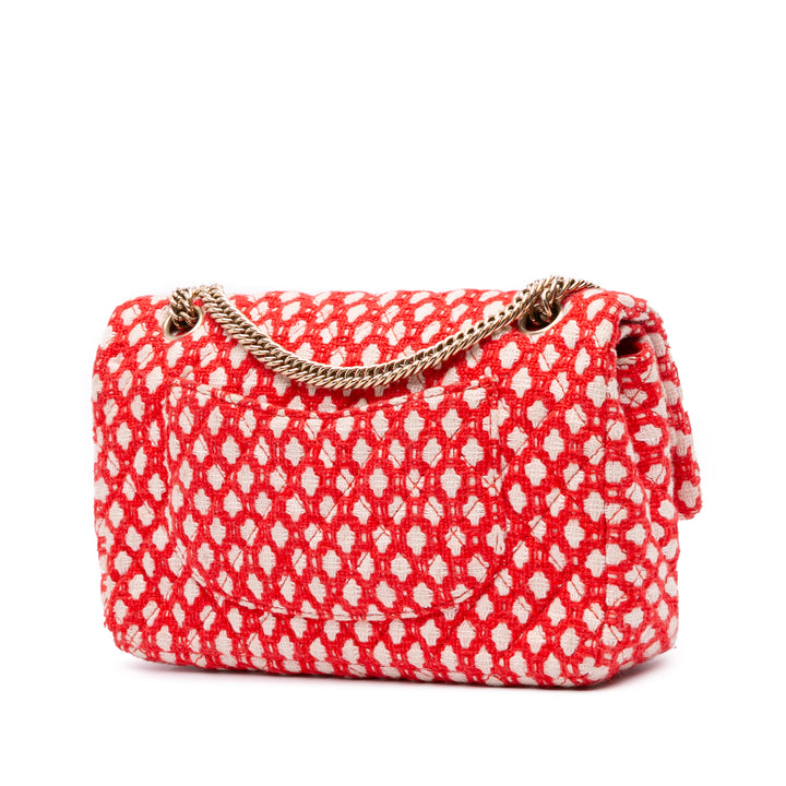Medium Quilted Tweed Bijoux Chain Double Flap Red - Gaby Paris