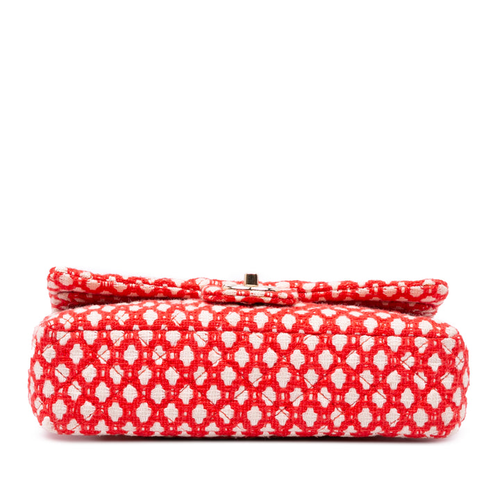 Medium Quilted Tweed Bijoux Chain Double Flap Red - Gaby Paris