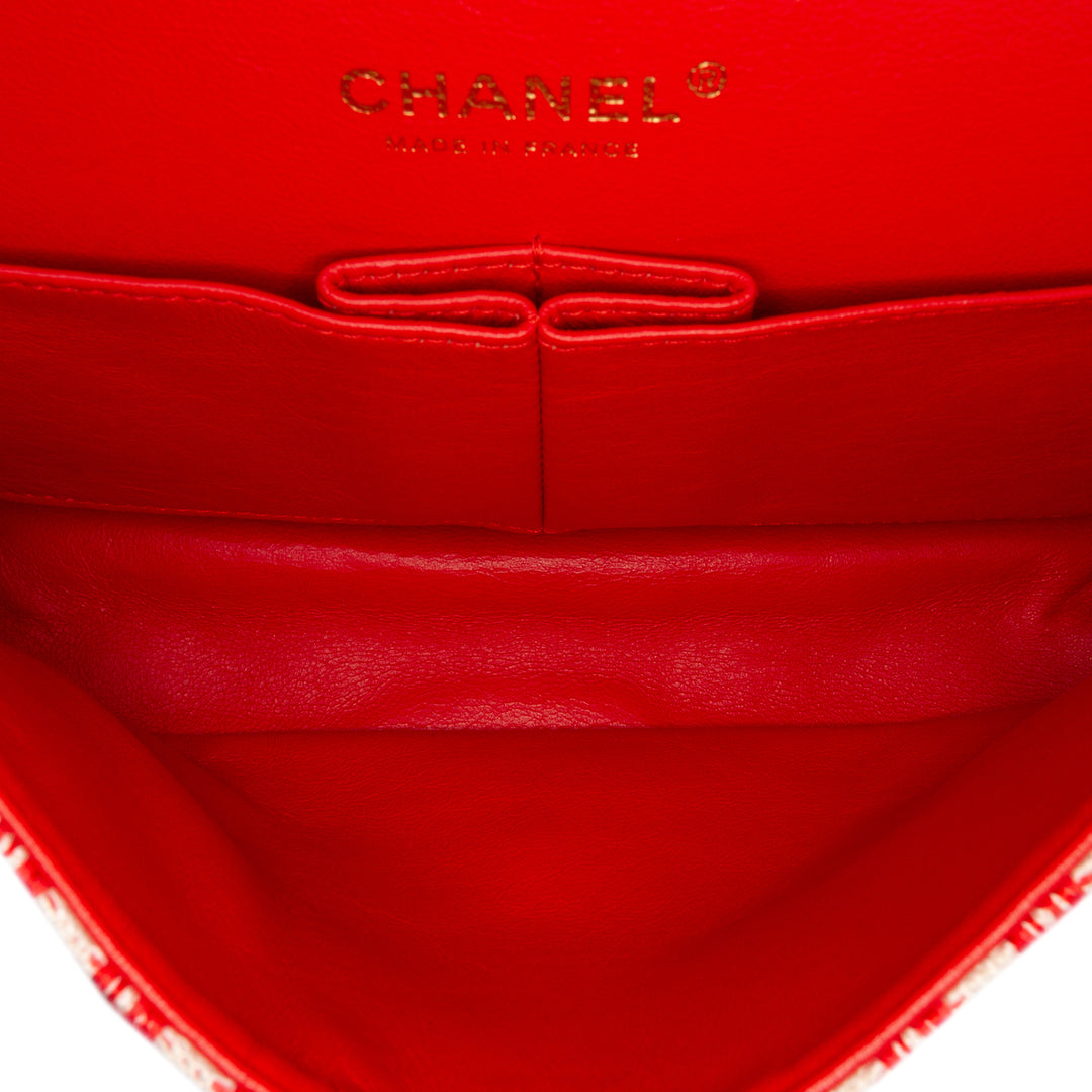 Medium Quilted Tweed Bijoux Chain Double Flap Red - Gaby Paris