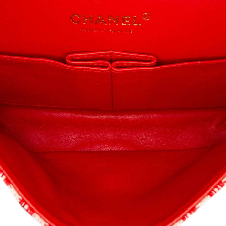 Medium Quilted Tweed Bijoux Chain Double Flap Red - Gaby Paris