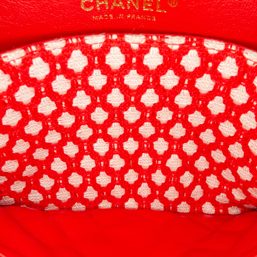 Medium Quilted Tweed Bijoux Chain Double Flap Red - Gaby Paris
