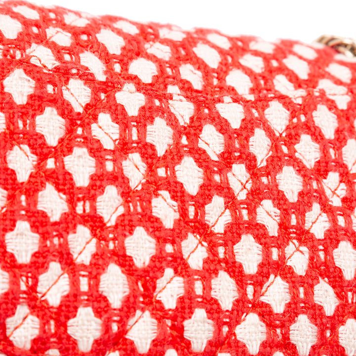 Medium Quilted Tweed Bijoux Chain Double Flap Red - Gaby Paris