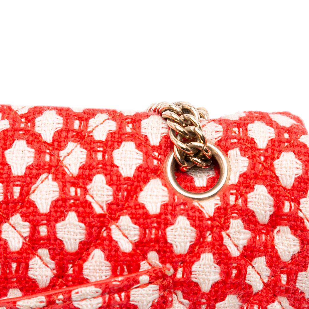 Medium Quilted Tweed Bijoux Chain Double Flap Red - Gaby Paris