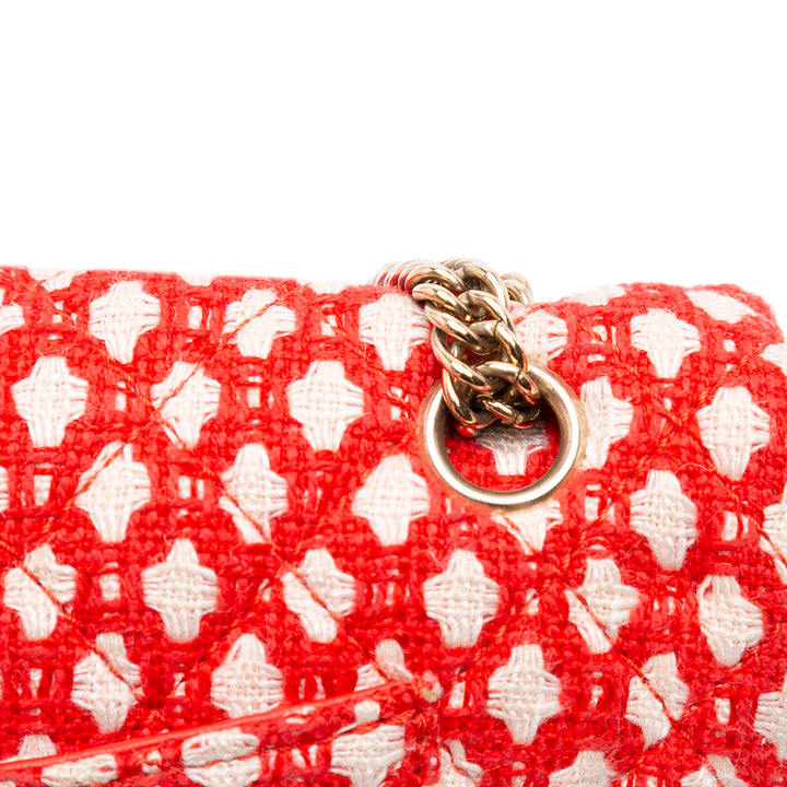 Medium Quilted Tweed Bijoux Chain Double Flap Red - Gaby Paris