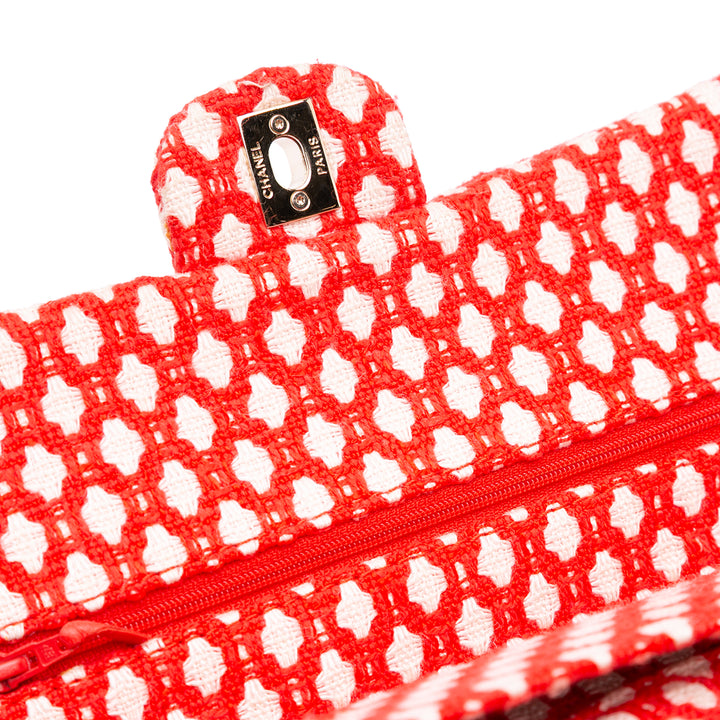 Medium Quilted Tweed Bijoux Chain Double Flap Red - Gaby Paris