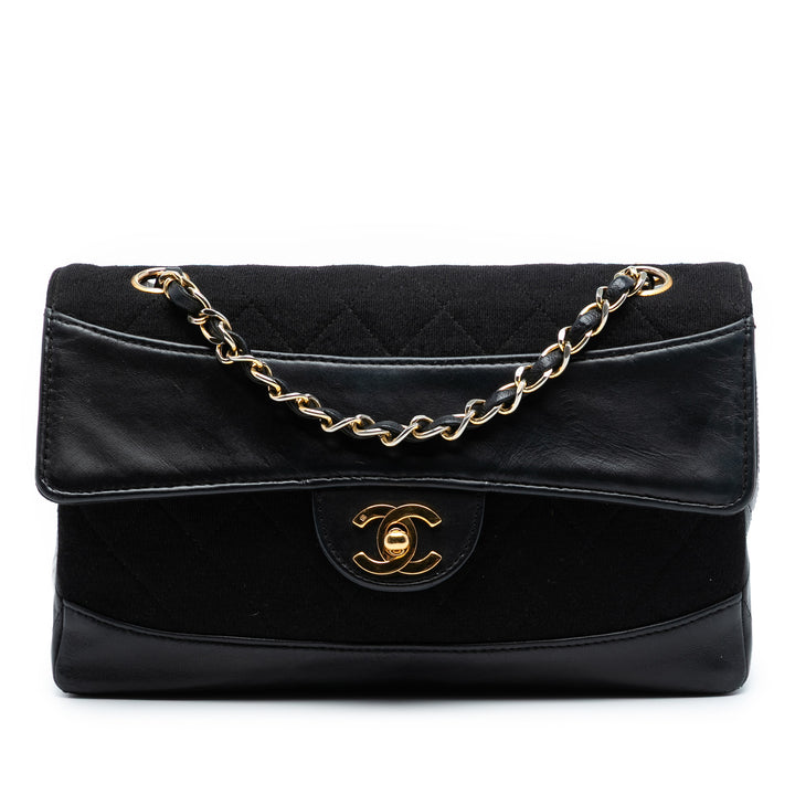 Chanel CC Matelassé Jersey et Cuir d’agneau à rabat