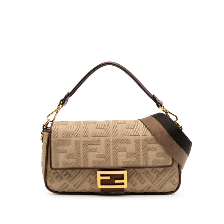 Medium Embroidered Canvas Baguette Satchel Brown - Gaby Paris
