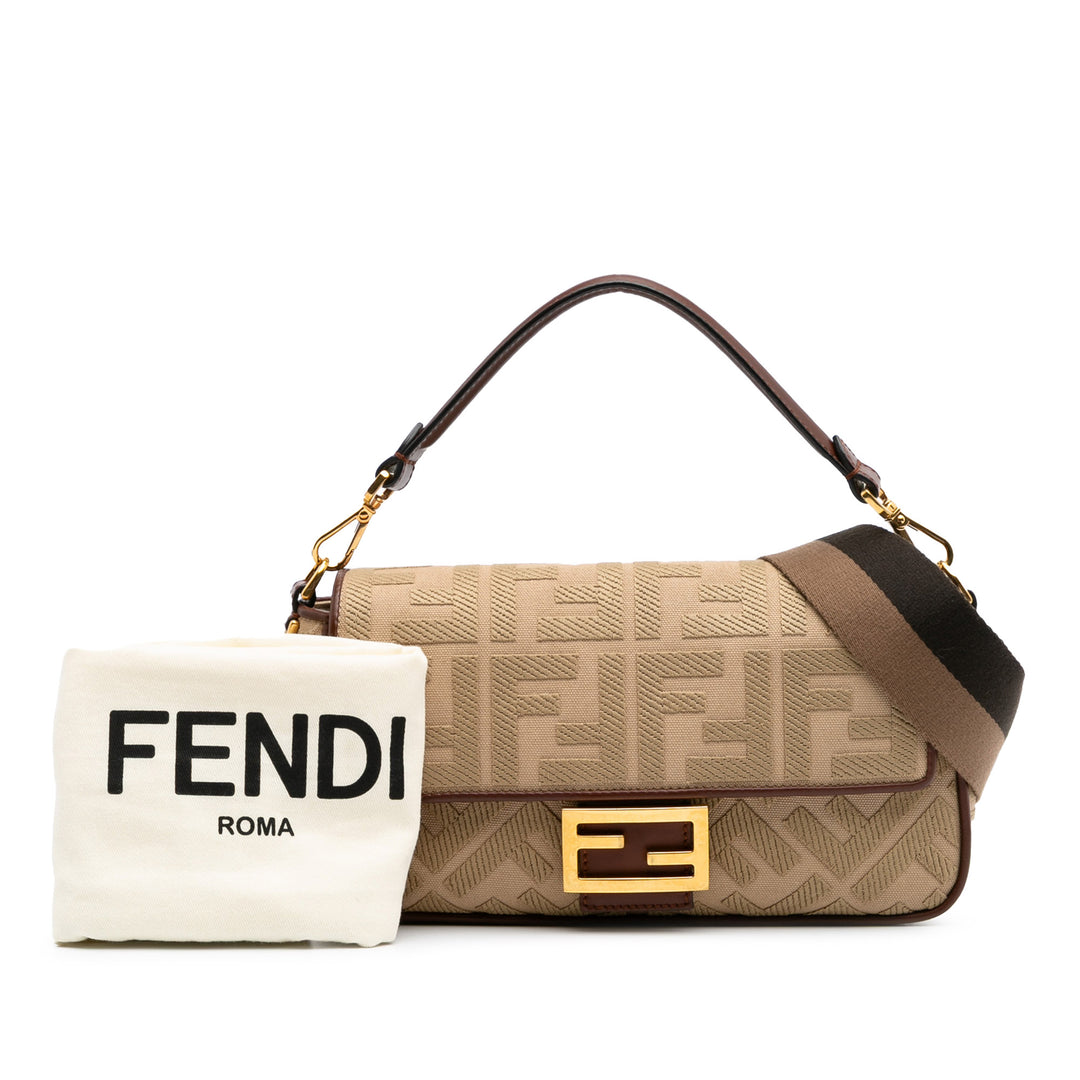 Medium Embroidered Canvas Baguette Satchel Brown - Gaby Paris
