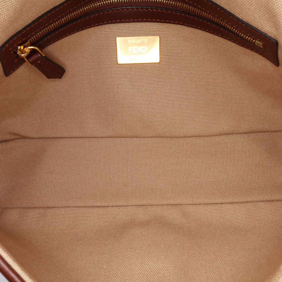 Medium Embroidered Canvas Baguette Satchel Brown - Gaby Paris