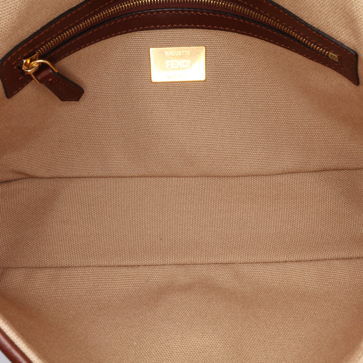 Medium Embroidered Canvas Baguette Satchel Brown - Gaby Paris